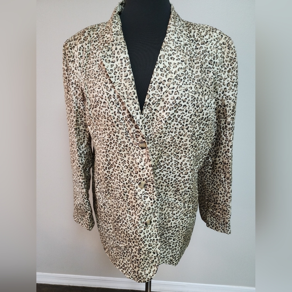 Anna & Frank 100% Silk Leopard Print Blazer | Size Large